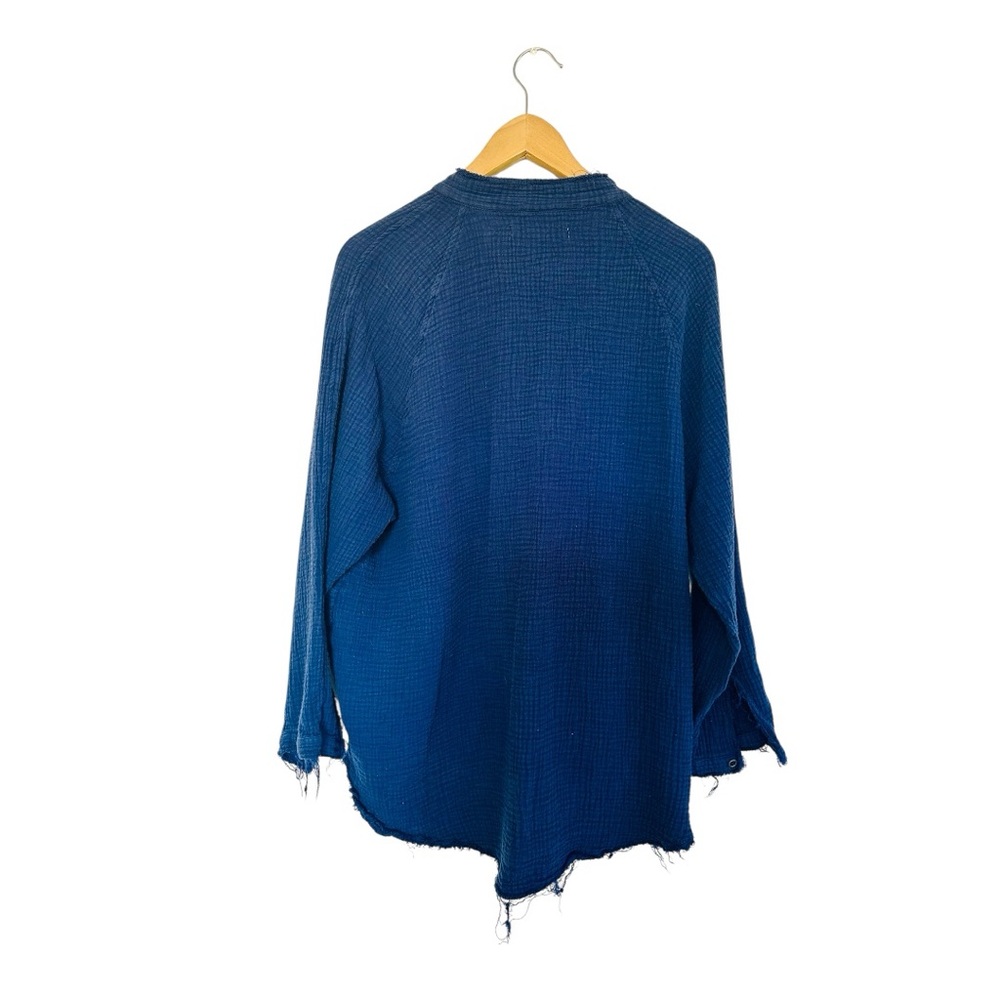 Free people summer daydream indigo Blue button down shirt Top M~boho chic,Gypsy - Picture 6 of 6
